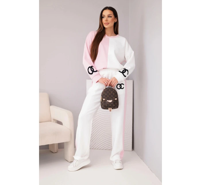 Dámský teplákový komplet  s oversized mikinou a rovnými kalhotami pudrově model 21951989 - K-Fashion