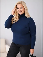 Dámský viskózový svetr Plus Size s rolákem v klasickém střihu modrý Dámský viskózový svetr Plus Size s rolákem v klasickém střihu modrý