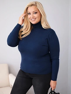 Dámský viskózový svetr Plus Size s rolákem v klasickém střihu modrý