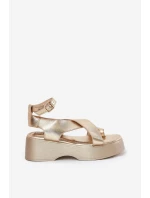 Dámské Sandály Na Platformě A Klínu Eko Kůže Zlaté Tenzorus Dámské Sandály Na Platformě A Klínu Eko Kůže Zlaté Tenzorus