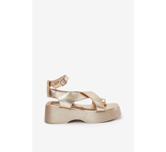 Dámské Sandály Na Platformě A Klínu Eko Kůže Zlaté Tenzorus Dámské Sandály Na Platformě A Klínu Eko Kůže Zlaté Tenzorus