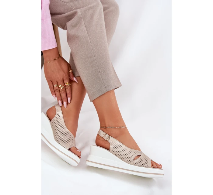 Dámské Kožené Sandály Na Klínu S.Barski LR51-660 Zlaté