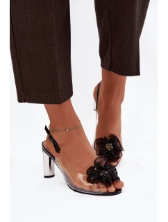 Sandály na podpatku s ozdobou a krystaly D&A MR52-236 Černé