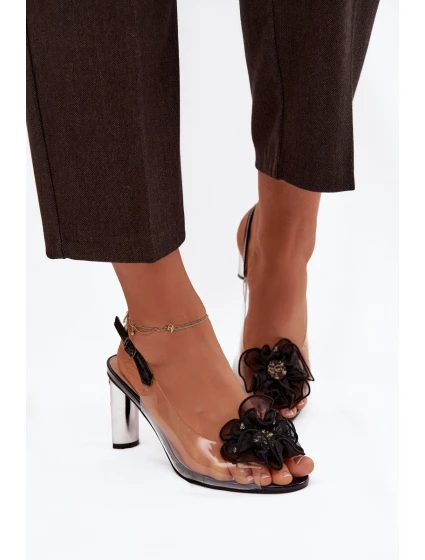 Sandály na podpatku s ozdobou a krystaly D&A MR52-236 Černé