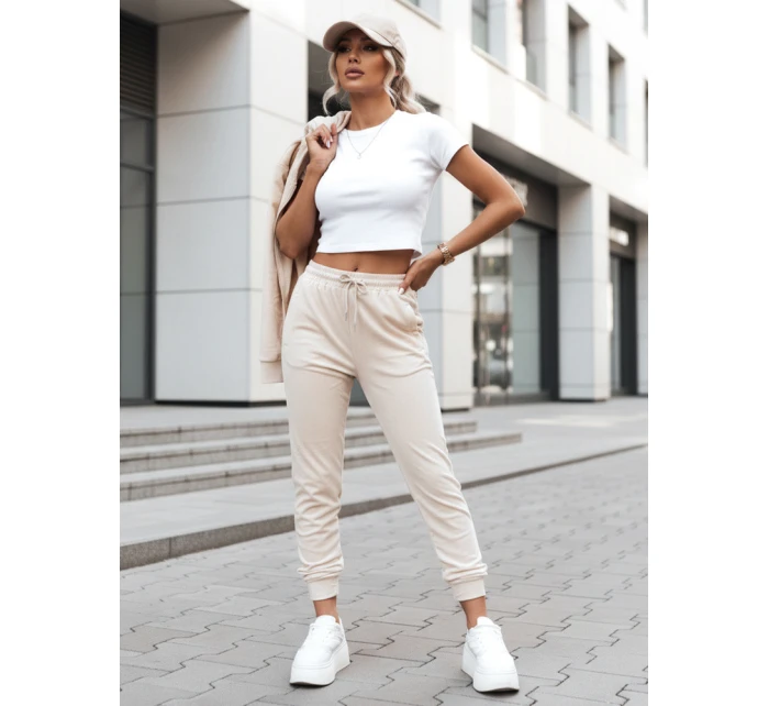 Dámské krémové velurové tepláky FashionStreet UY2841