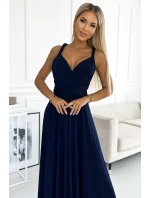 Tmavě modré elegantní dlouhé dámské šaty s model 19158867 - numoco