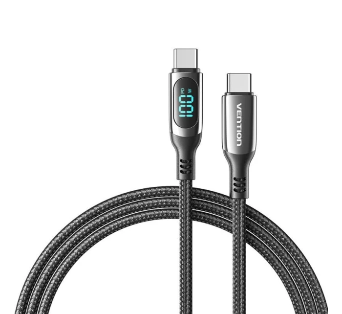 Kabel USB-C na USB-C Vention USB 2.0 5A 1,2 m s displejem černý