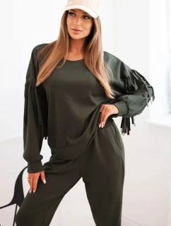 Dámský komplet máslový s třásněmi na rukávech khaki