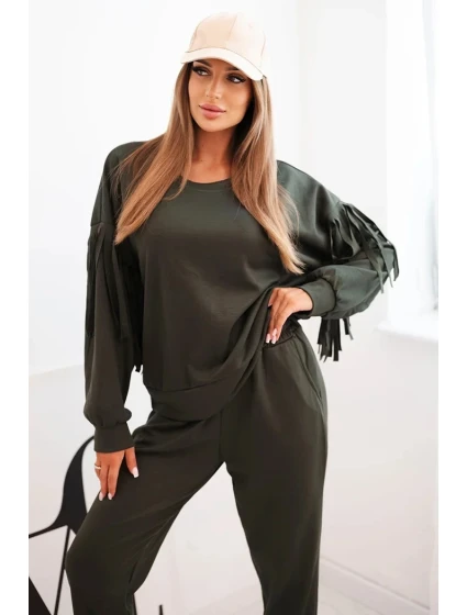 Dámský komplet máslový s třásněmi na rukávech khaki Dámský komplet máslový s třásněmi na rukávech khaki