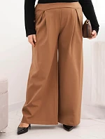Dámské kalhoty Plus Size s širokými nohavicemi a plisováním camelové
