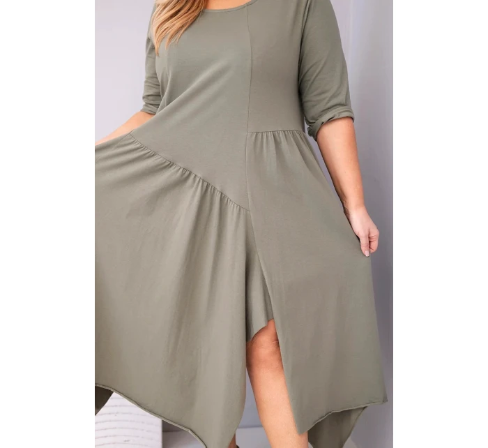 Dámská bavlněná sukýnka Plus Size s asymetrickým lemem khaki