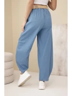 Dámské kalhoty se širokou nohavicí a páskem světle džínové Dámské kalhoty se širokou nohavicí a páskem světle džínové
