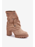 Zdobené Boty S Ohnutým Svrškem Na Podpatku Béžové Esadora Zdobené Boty S Ohnutým Svrškem Na Podpatku Béžové Esadora