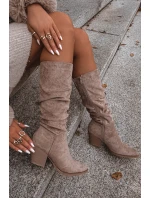 Dámské kozačky s horní částí na podpatku vyhřívané béžové model 21715049 - Boto