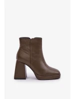 Kotníkové boty na vysokém sloupkovém podpatku z ekologické kůže tmavě zelené Selarae Kotníkové boty na vysokém sloupkovém podpatku z ekologické kůže tmavě zelené Selarae