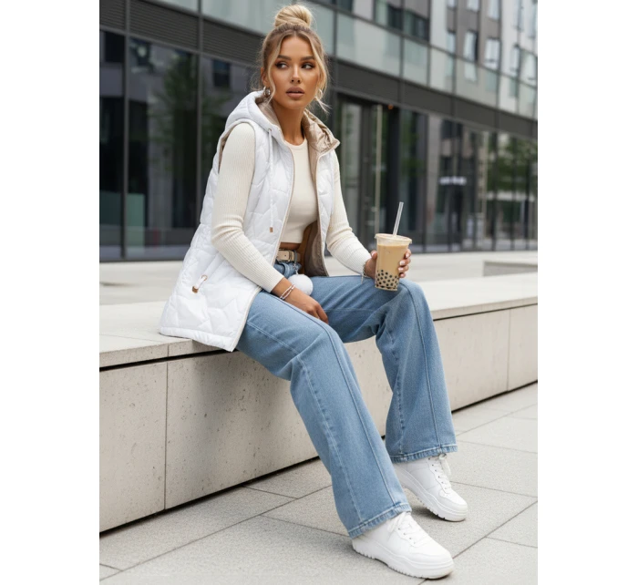 Kamizelka damska pikowana z kapturem biała model 22038482 - FashionStreet