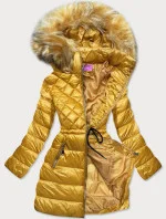 Žlutá dámská prošívaná bunda s kapucí (8957-c)