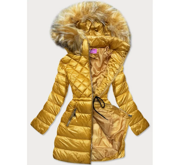 Žlutá dámská prošívaná bunda s kapucí (8957-c)