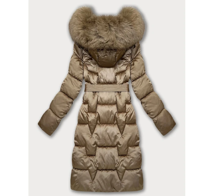 Béžová dámská zimní bunda s páskem S'West (B8305-12)