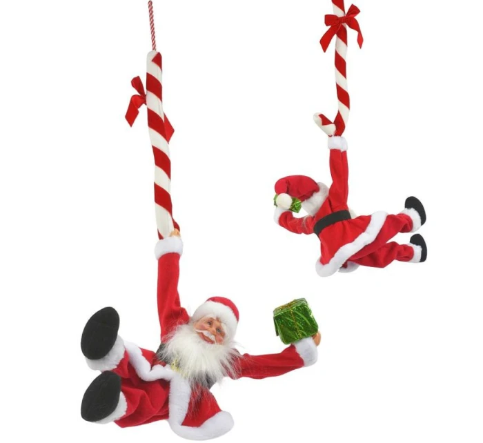 VÁNOČNÍ SANTA HRAJÍCÍ SI NA POHYBLIVÉHO ZÁVĚSNÉHO S LÍZÁTKEM CUKROVÍ 82CM SLÍDA