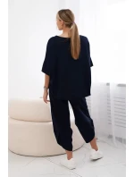 Bavlněný komplet halenka + kalhoty námořnická modř