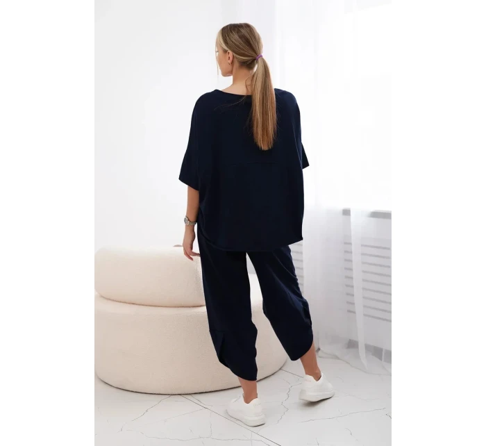 Bavlněný komplet halenka + kalhoty námořnická modř