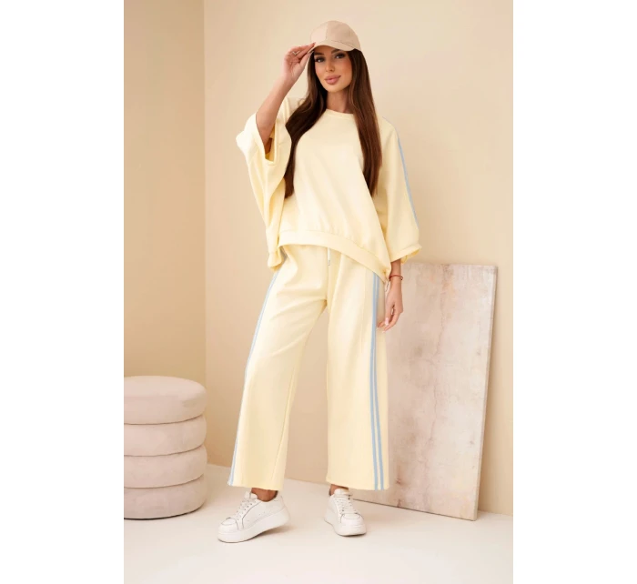 Dámský komplet viskózový máslový se širokými nohavicemi a volnou blůzou žlutý