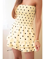 Dámský viskózový overal s puntíky a volánem žlutý