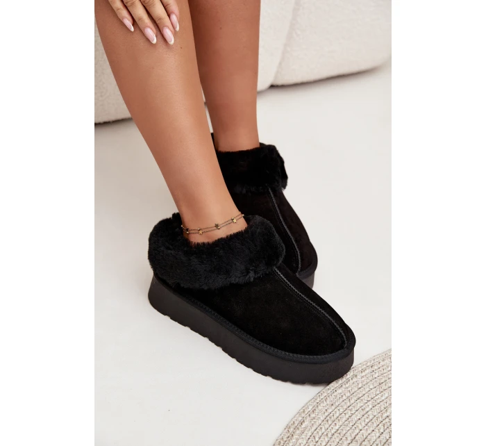 Kožené semišové sněhule dámské s kožešinou Černé model 21709719 - Boto Kožené semišové sněhule dámské s kožešinou Černé model 21709719 - Boto