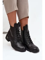 Kožené dámské kozačky na nízkém podpatku model 21713393 Černé - VINCEZA