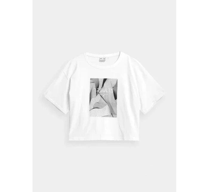 Dámský crop top s potiskem H4Z21-TSD029 10S Bílá s černou - 4F Dámský crop top s potiskem H4Z21-TSD029 10S Bílá s černou - 4F