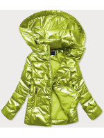 Lesklá prošívaná dámská bunda v limetkové barvě (2021-04)