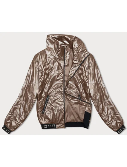 Krátká lesklá dámská v barvě cappuccino se stojáčkem model 18848646 - J.STYLE