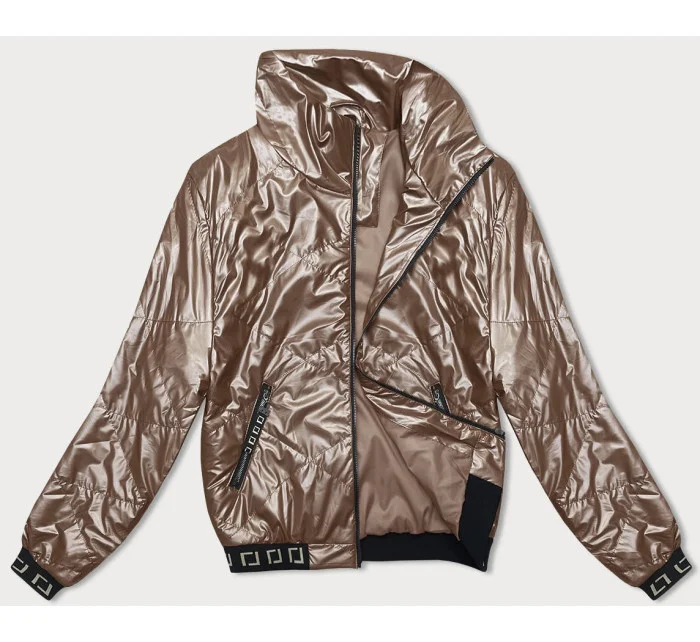 Krátká lesklá dámská v barvě cappuccino se stojáčkem model 18848646 - J.STYLE