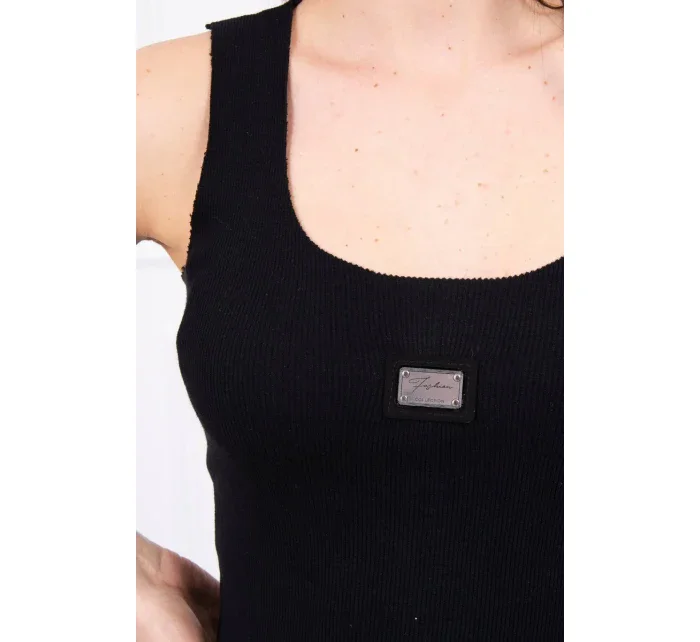 Žebrovaná blůza s třpytkami černá