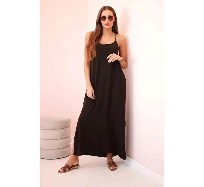 Dlouhé šaty bez ramínek hnědý