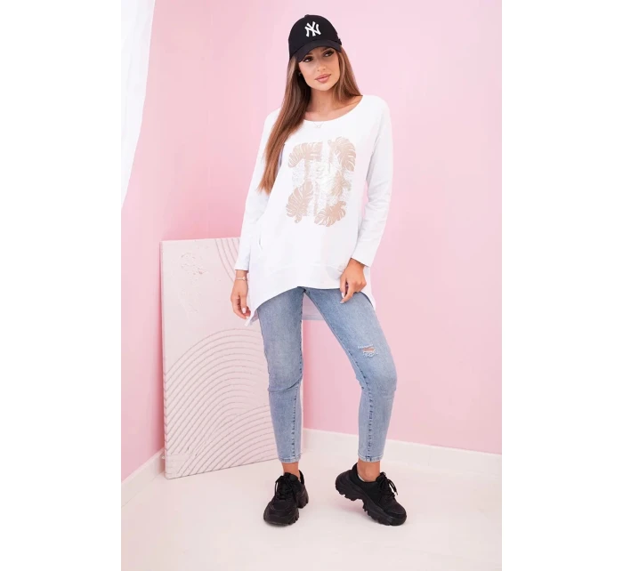 Dámská halenka s kapsami a ozdobným potiskem bílý