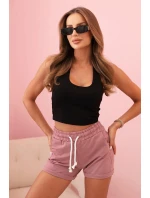 Dámské bavlněné šortky s gumou a šněrováním v pase tmavě růžové