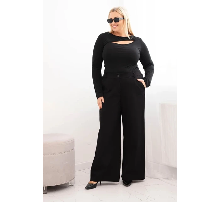 Dámské kalhoty Plus Size se širokou nohavicí a páskem čokoládové Dámské kalhoty Plus Size se širokou nohavicí a páskem čokoládové