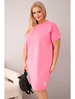 Dámské šaty Plus Size s krátkým rukávem a kapsami růžová