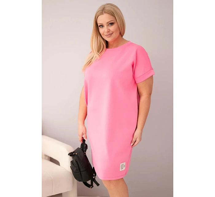 Dámské šaty Plus Size s krátkým rukávem a kapsami růžová