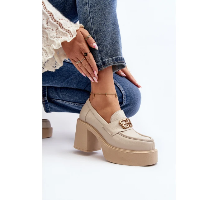 Zazoo 20170 Dámská kožená obuv na podpatku světle béžové