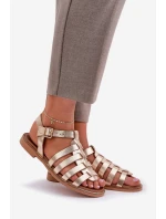 Kožené Sandály Na Plochém Podpatku Zazoo model 21682317 Zlaté - Boto Kožené Sandály Na Plochém Podpatku Zazoo model 21682317 Zlaté - Boto