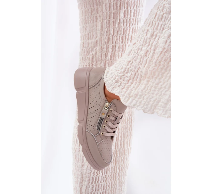 Kožené Sportovní Boty Tenisky Na Platformě Se Zipem Vinceza 88019 Tmavě Béžové Kožené Sportovní Boty Tenisky Na Platformě Se Zipem Vinceza 88019 Tmavě Béžové