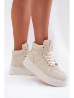 Vysoké dámské sneakers na platformě béžové model 21693386 - EVENTO