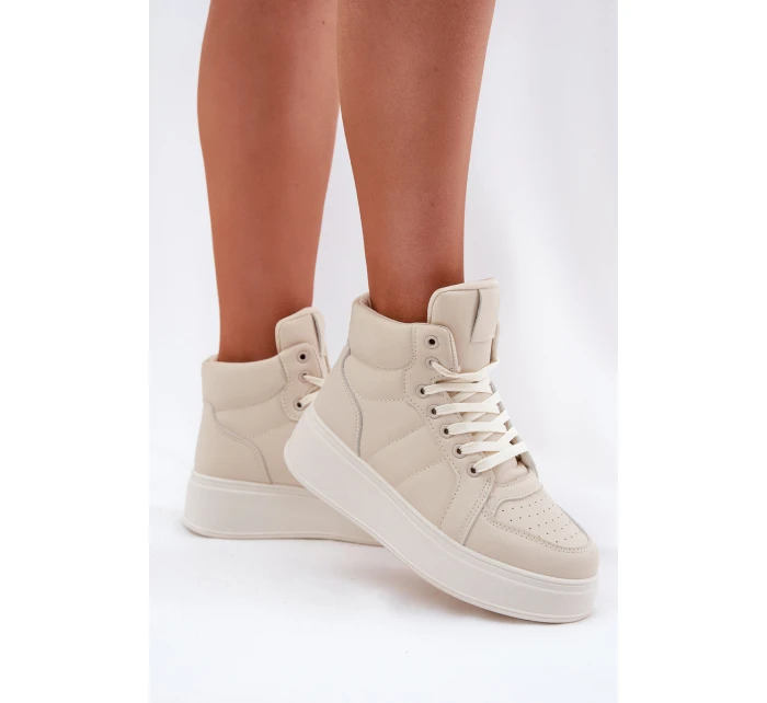 Vysoké dámské sneakers na platformě béžové model 21693386 - EVENTO
