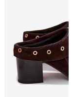 Semišové dámské sandály na podpatku D&A model 22031840 čokoládové - S.Barski