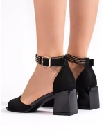 Zajímavé  sandály dámské černé na širokém podpatku