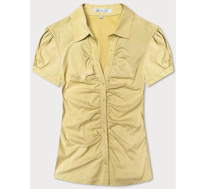 Žlutá pruhovaná halenka s krátkými rukávy model 18466527 - Forget me not FASHION Žlutá pruhovaná halenka s krátkými rukávy model 18466527 - Forget me not FASHION