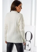 Svetr model 18970341 přes hlavu s módní vazbou ecru - K-Fashion Svetr model 18970341 přes hlavu s módní vazbou ecru - K-Fashion